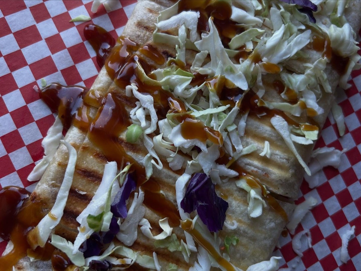 Grilled quesadilla wedges with grill marks on a tray